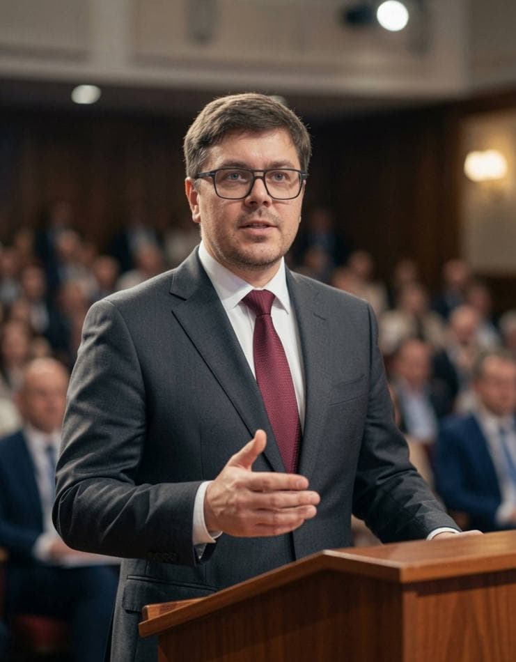 Андрей Белозерцев выступает на профессиональном мероприятии